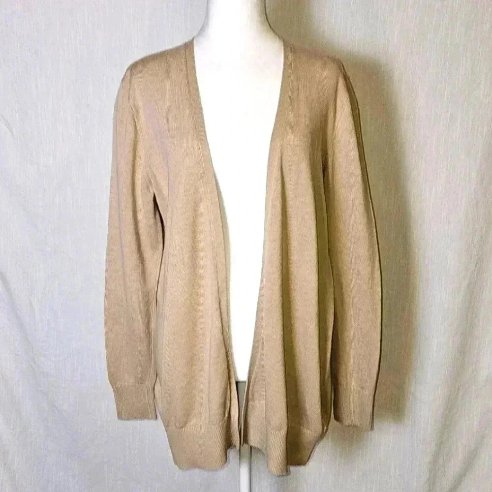 Pendleton Open Front Long Sleeve Beige Cotton /Viscose Womens Cardigan Sz M